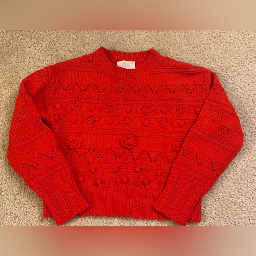 Zara Vibrant Red Textured Girl’s Sweater sz 10/12